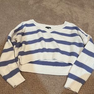 Blue and White Cropped Striped Sweater - Medium but fits like s/m